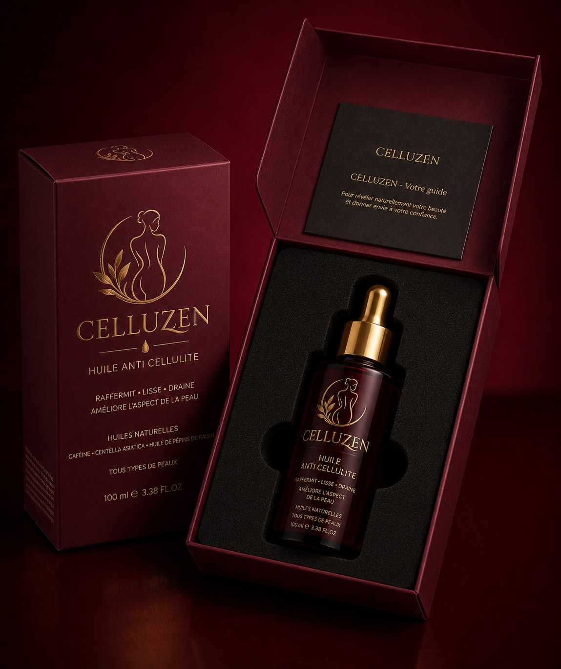 Coffret CELLUZEN avec flacon d'huile anti-cellulite